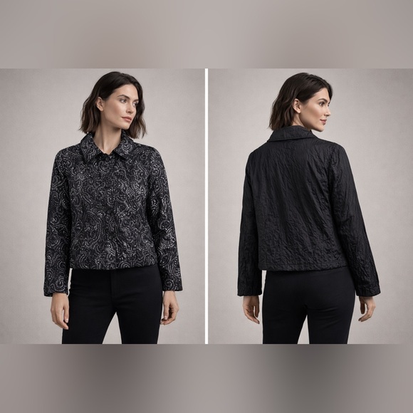 Chico's Jackets & Blazers - NWT $139 Chico’s Crinkle Reverse Pauley Jacket – Black/White – Size 3 (16/18)